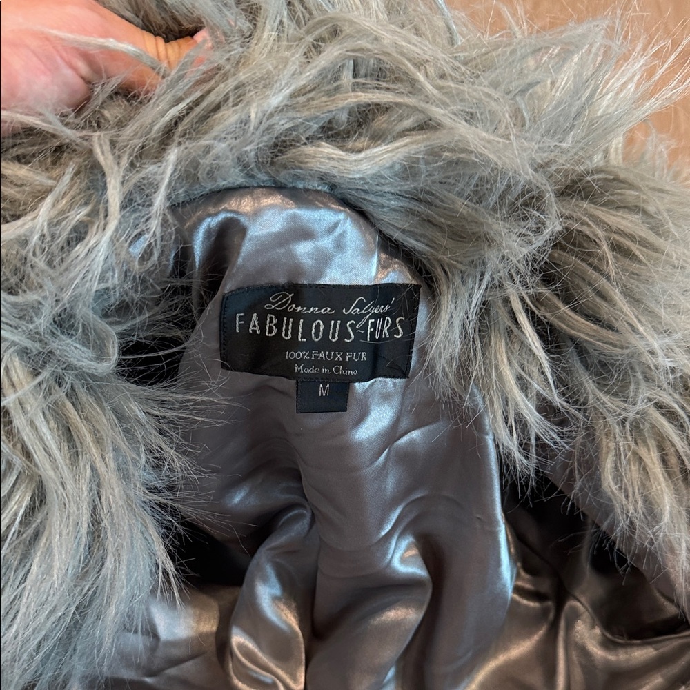 Fabulous Furs Shaggy Faux Fur Jacket in Gray - Picture 6 of 7